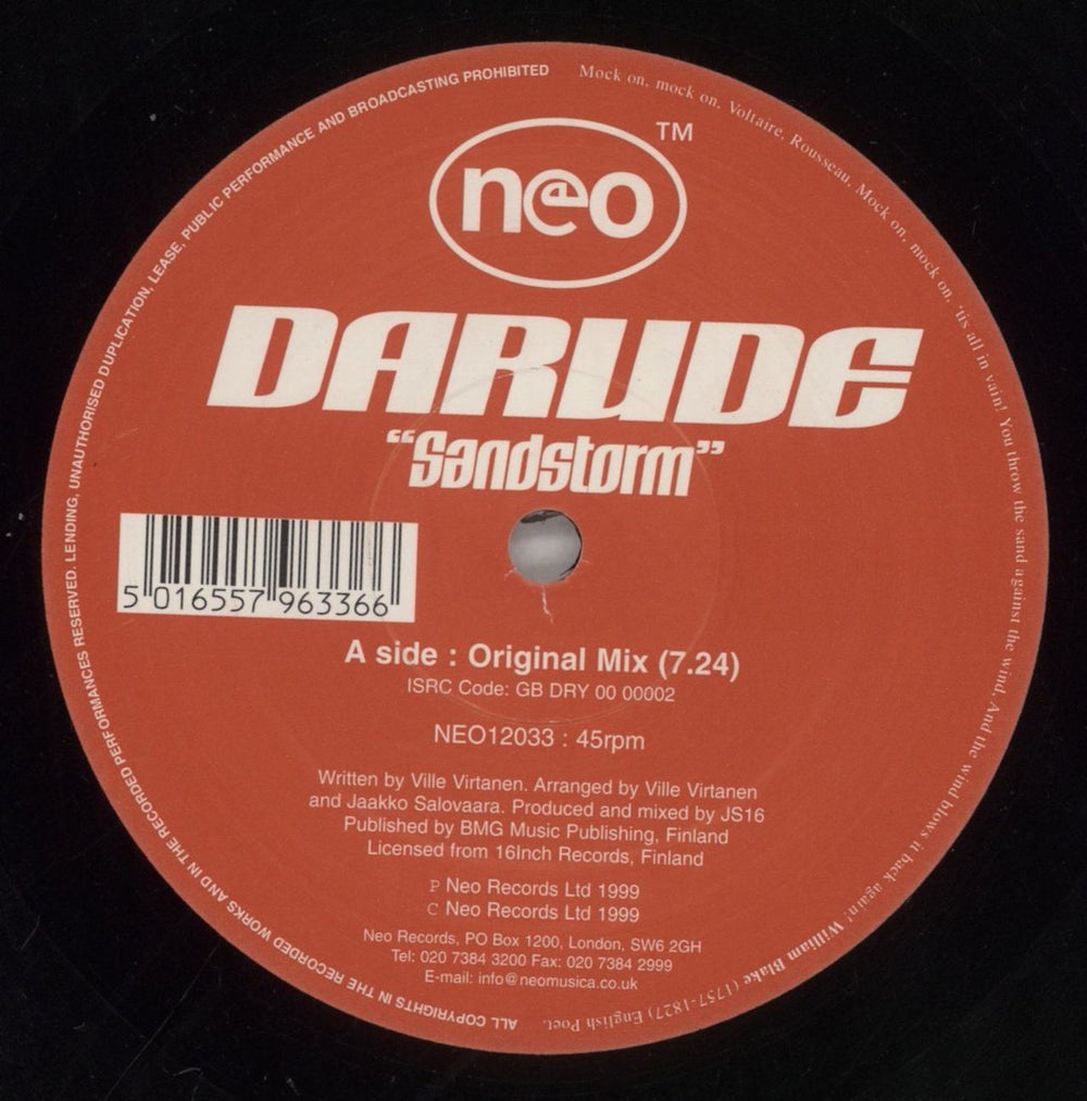 Darude Sandstorm - Gold Edition UK 12" vinyl single (12 inch record / Maxi-single) DDX12SA860882