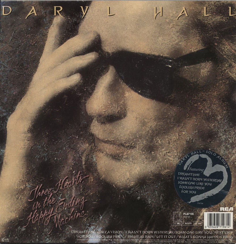 Daryl Hall Three Hearts In The Happy Ending Machine - VG UK vinyl LP album (LP record) 035628719614