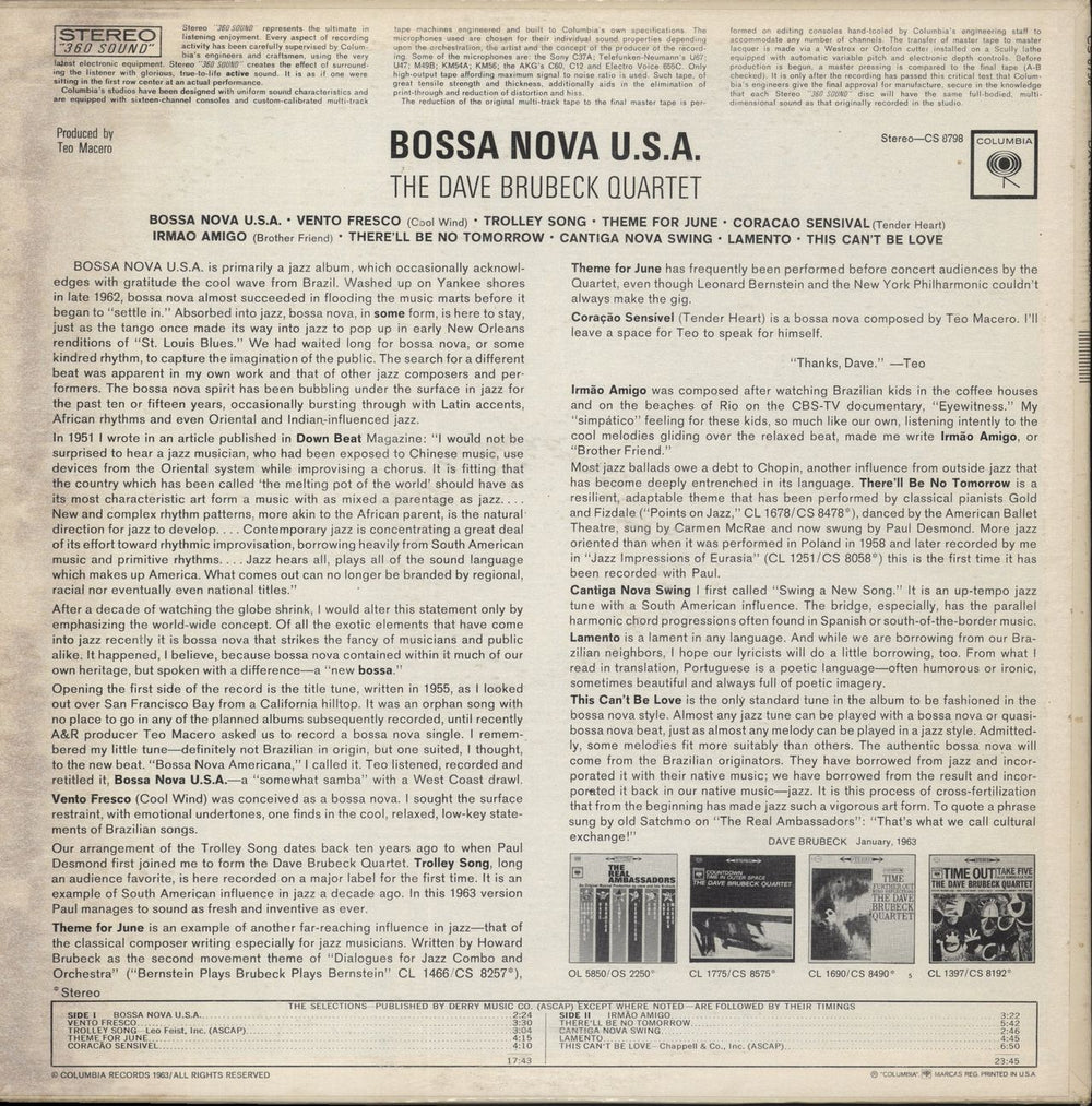 Dave Brubeck Bossa Nova USA - 1st US vinyl LP album (LP record)