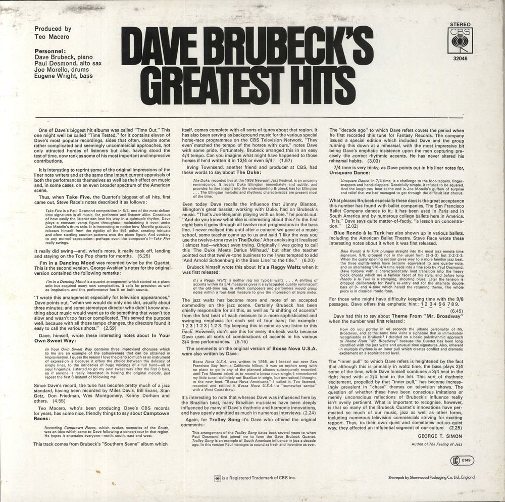 Dave Brubeck Dave Brubeck's Greatest Hits - Red Label UK vinyl LP album (LP record)