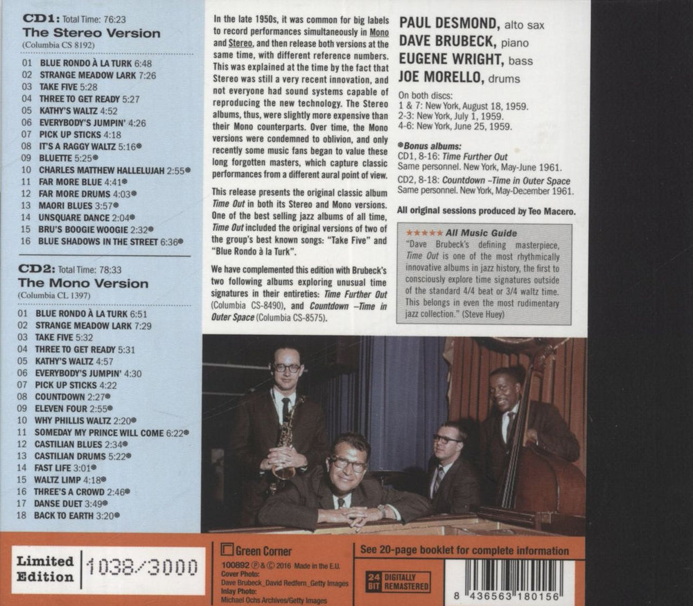 Dave Brubeck Time Out: Remastered - Numbered Digibook UK 2 CD album set (Double CD) 8436563180156