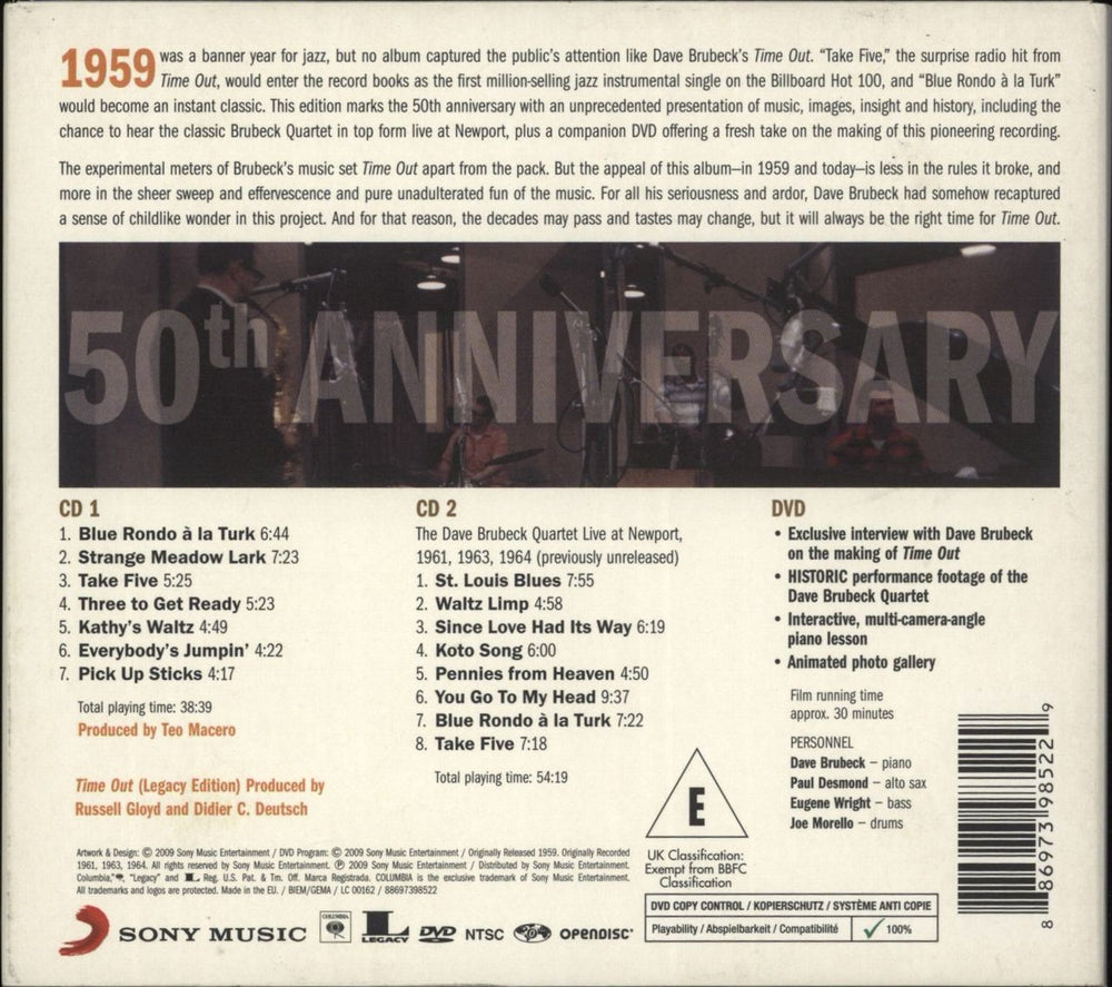 Dave Brubeck Time Out UK 3-disc CD/DVD Set 886973985229