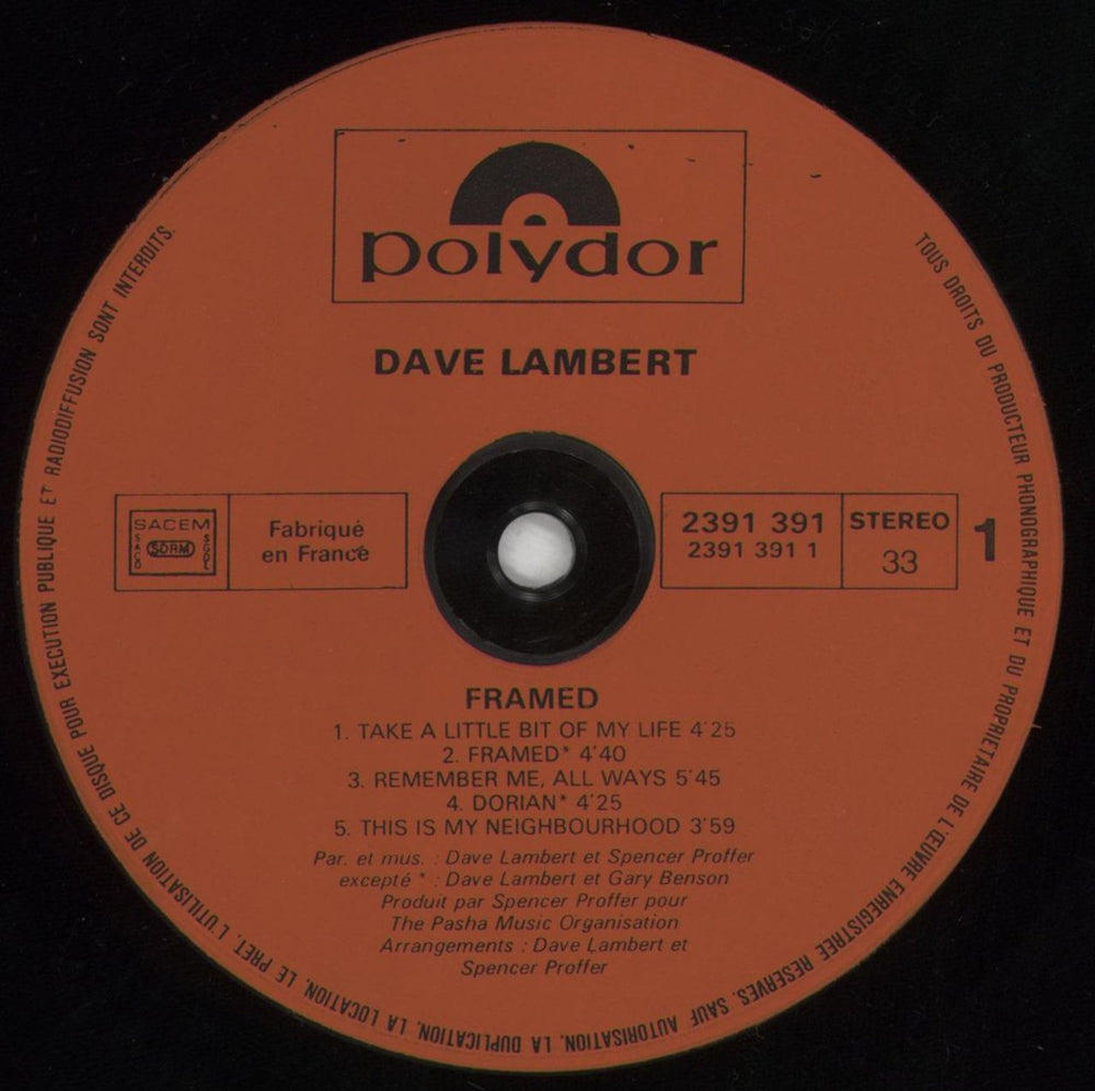 Dave Lambert Framed French vinyl LP album (LP record) 8DLLPFR855175