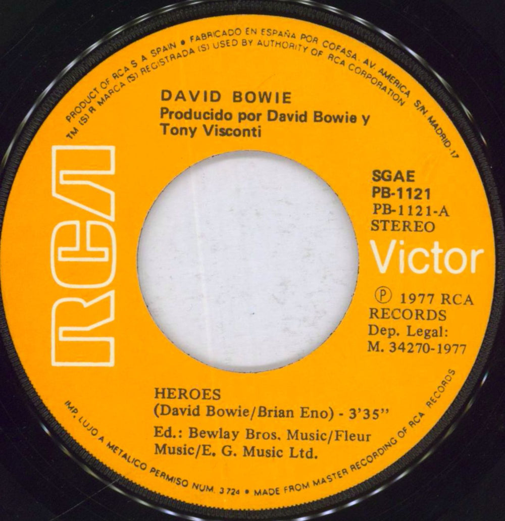 David Bowie Heroes - VG Spanish 7" vinyl single (7 inch record / 45) BOW07HE301793