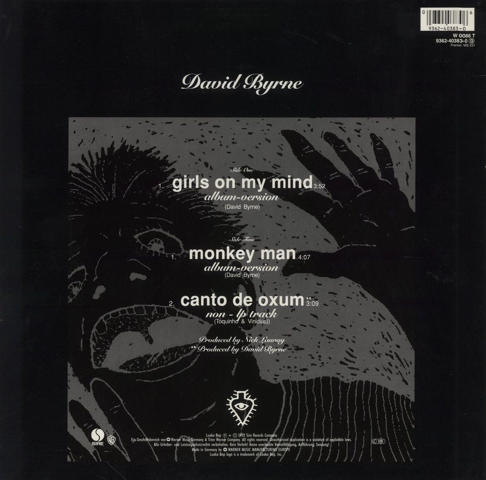 David Byrne Girls On My Mind German 12" vinyl single (12 inch record / Maxi-single) 093624038306