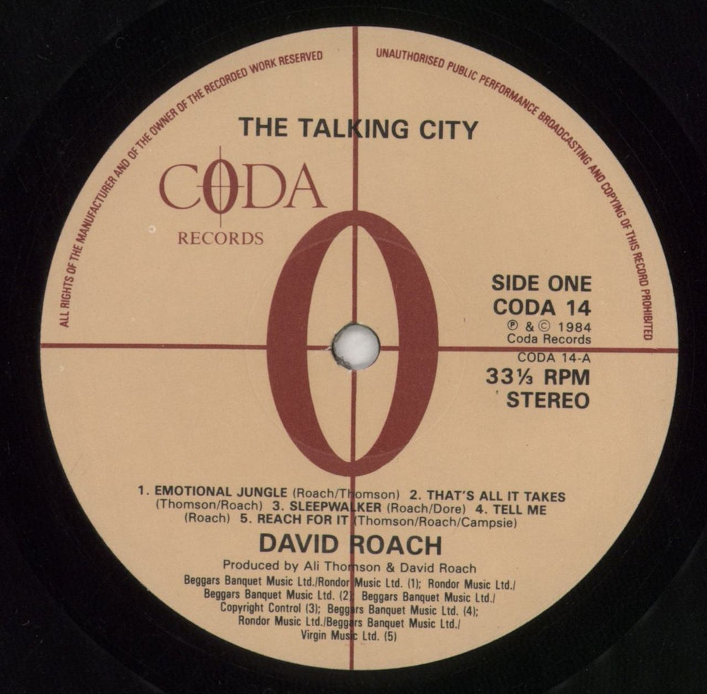 David Roach The Talking City UK vinyl LP album (LP record) 3DYLPTH849509