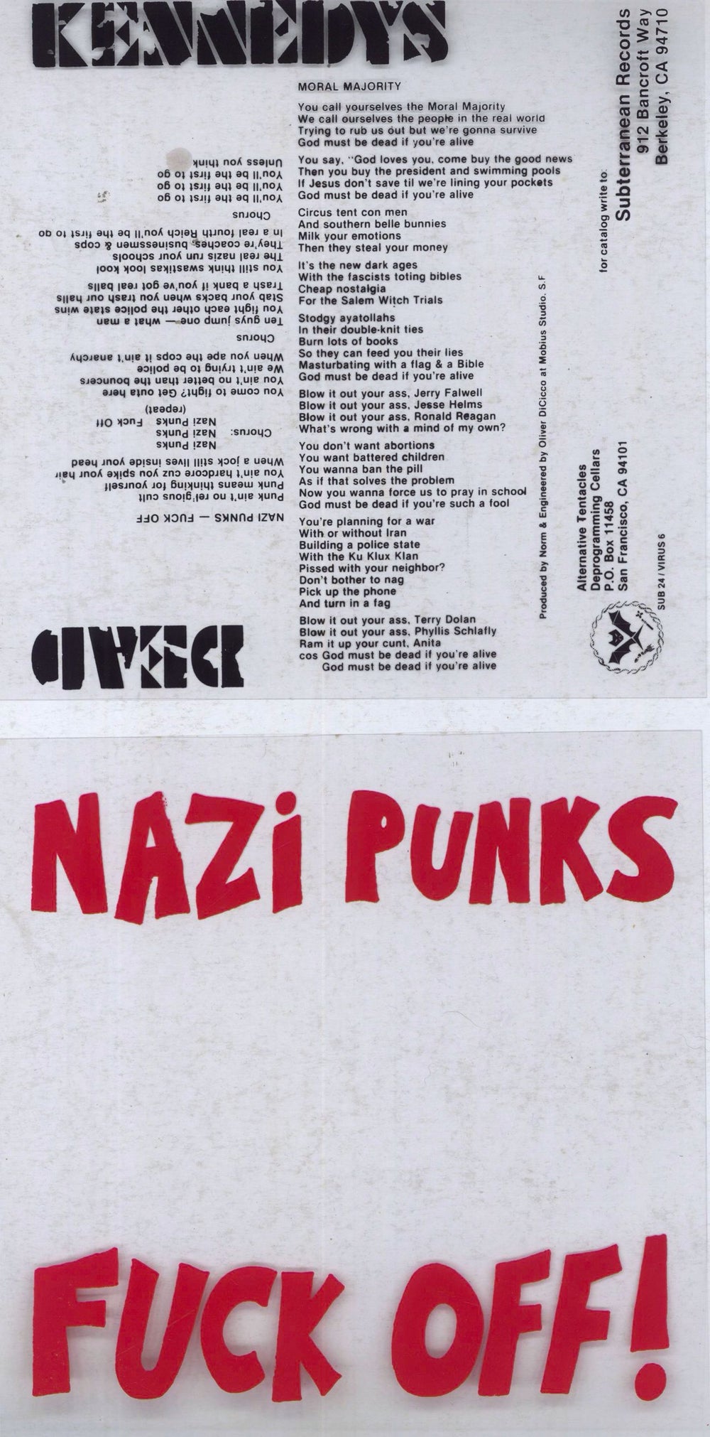 Dead Kennedys Nazi Punks Fuck Off! + armband US 7" vinyl single (7 inch record / 45)