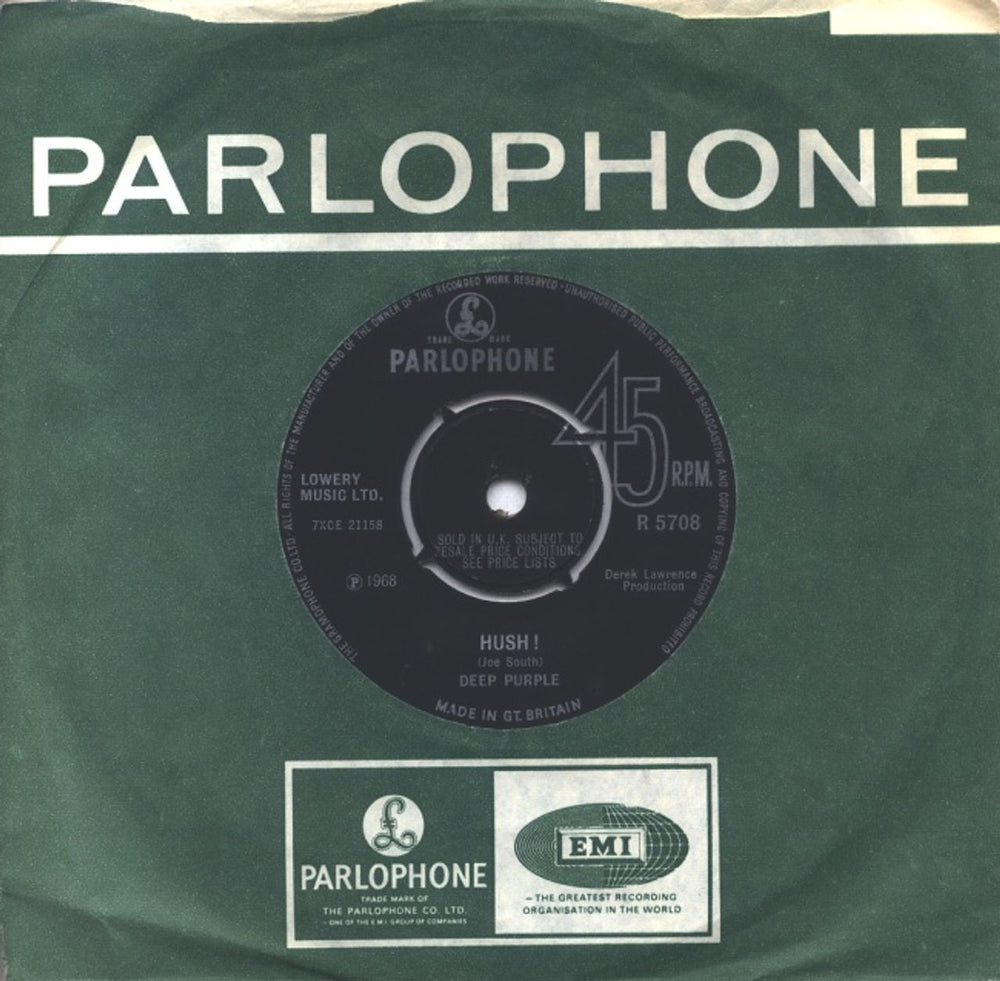 Deep Purple Hush! - 4prong UK 7" vinyl single (7 inch record / 45) R5708