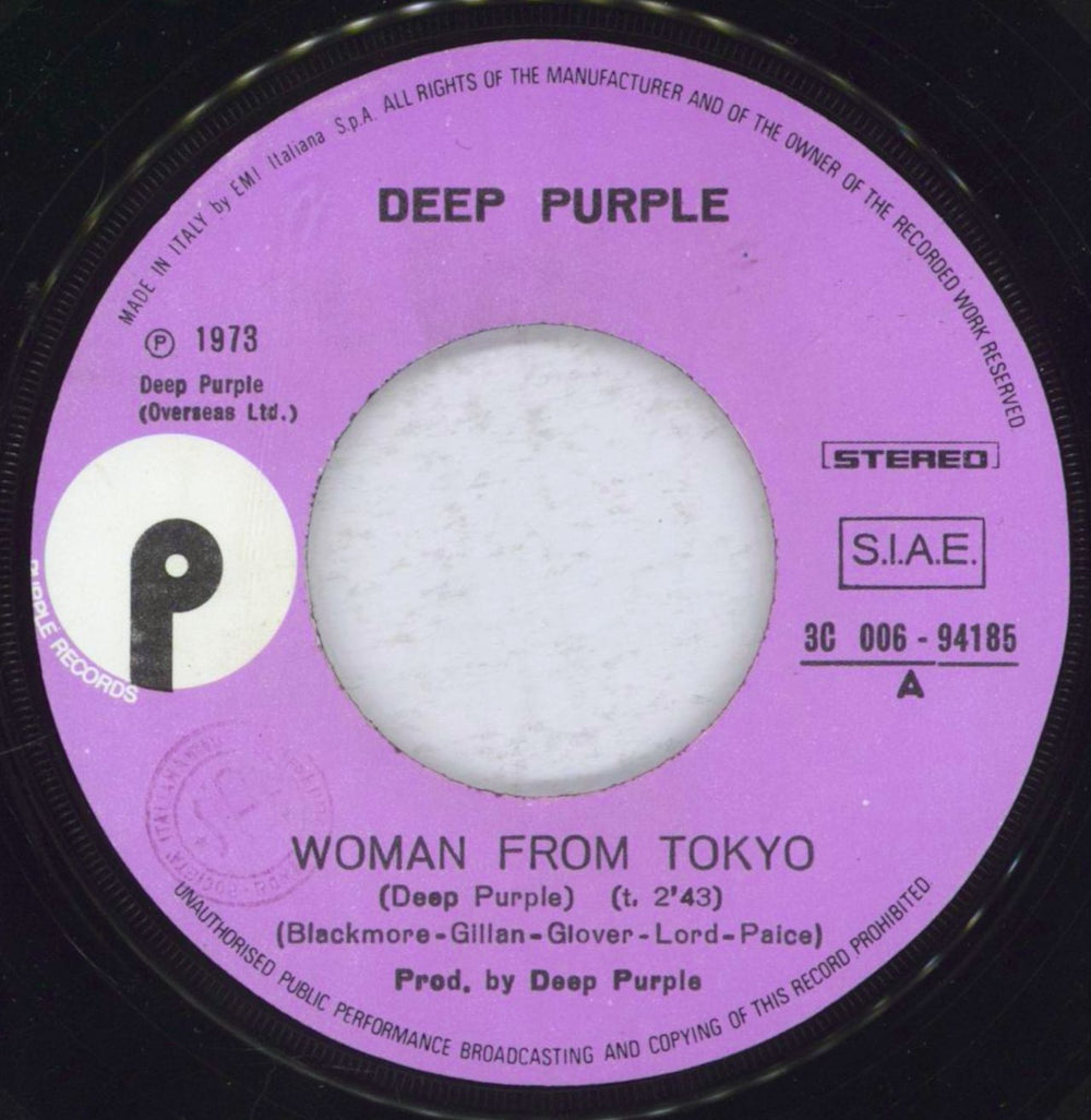 Deep Purple Woman From Tokyo Italian 7" vinyl single (7 inch record / 45) DEE07WO47755