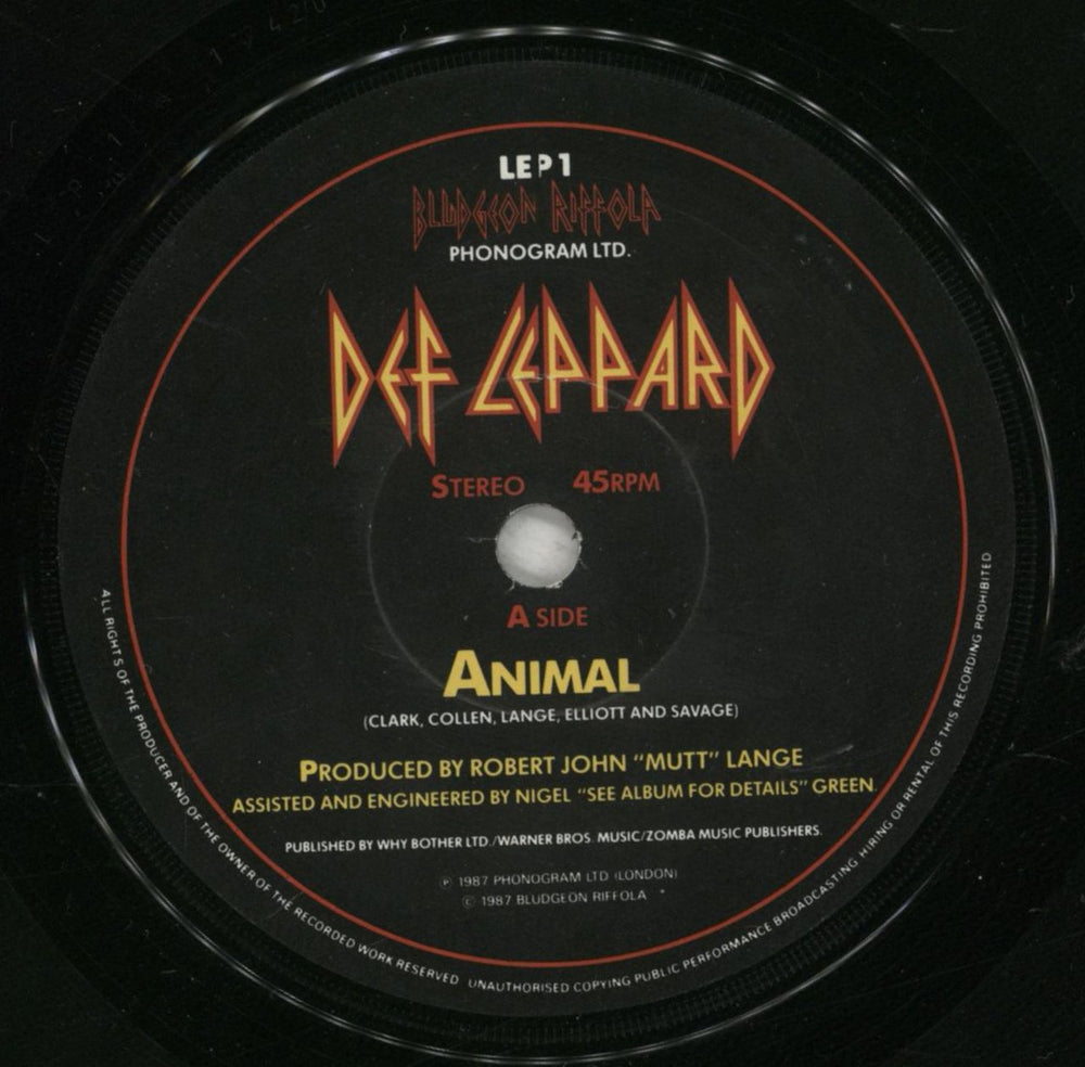 Def Leppard Animal - Paper Labels UK 7" vinyl single (7 inch record / 45) DEF07AN878660