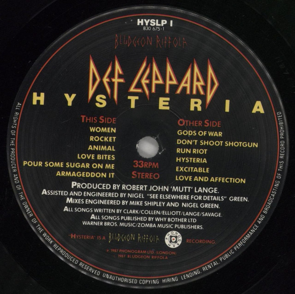 Def Leppard Hysteria - Stickered - VG UK vinyl LP album (LP record) DEFLPHY862614