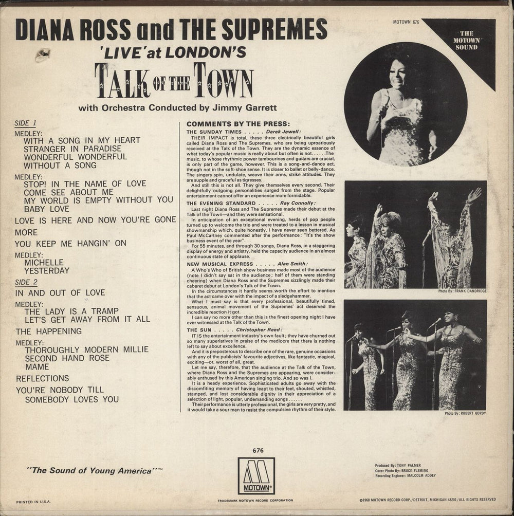 Diana Ross & The Supremes Live At London's Talk Of The Town UK vinyl LP album (LP record)