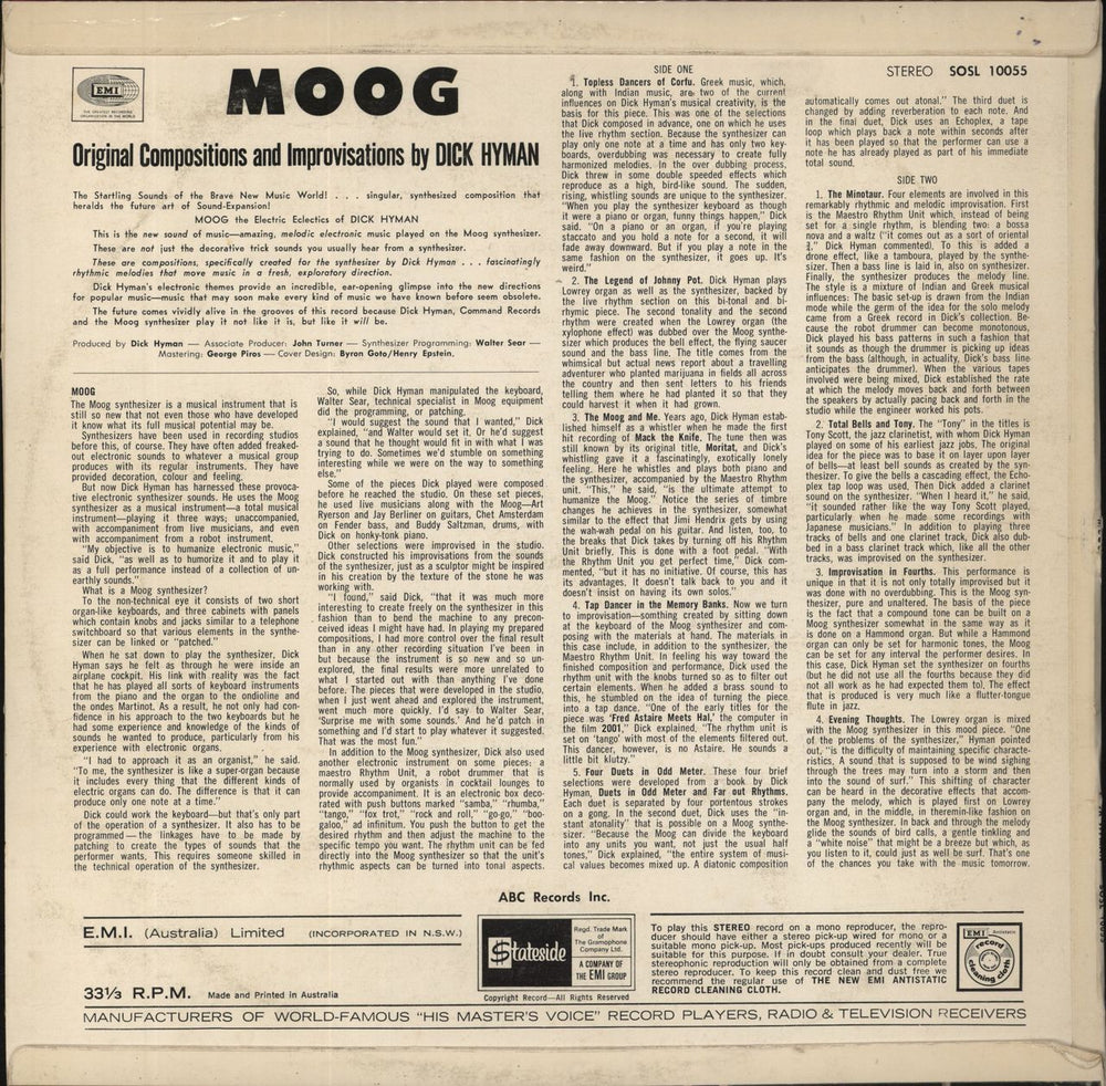 Dick Hyman Moog - The Electric Eclectics Of Dick Hyman Australian vinyl LP album (LP record)