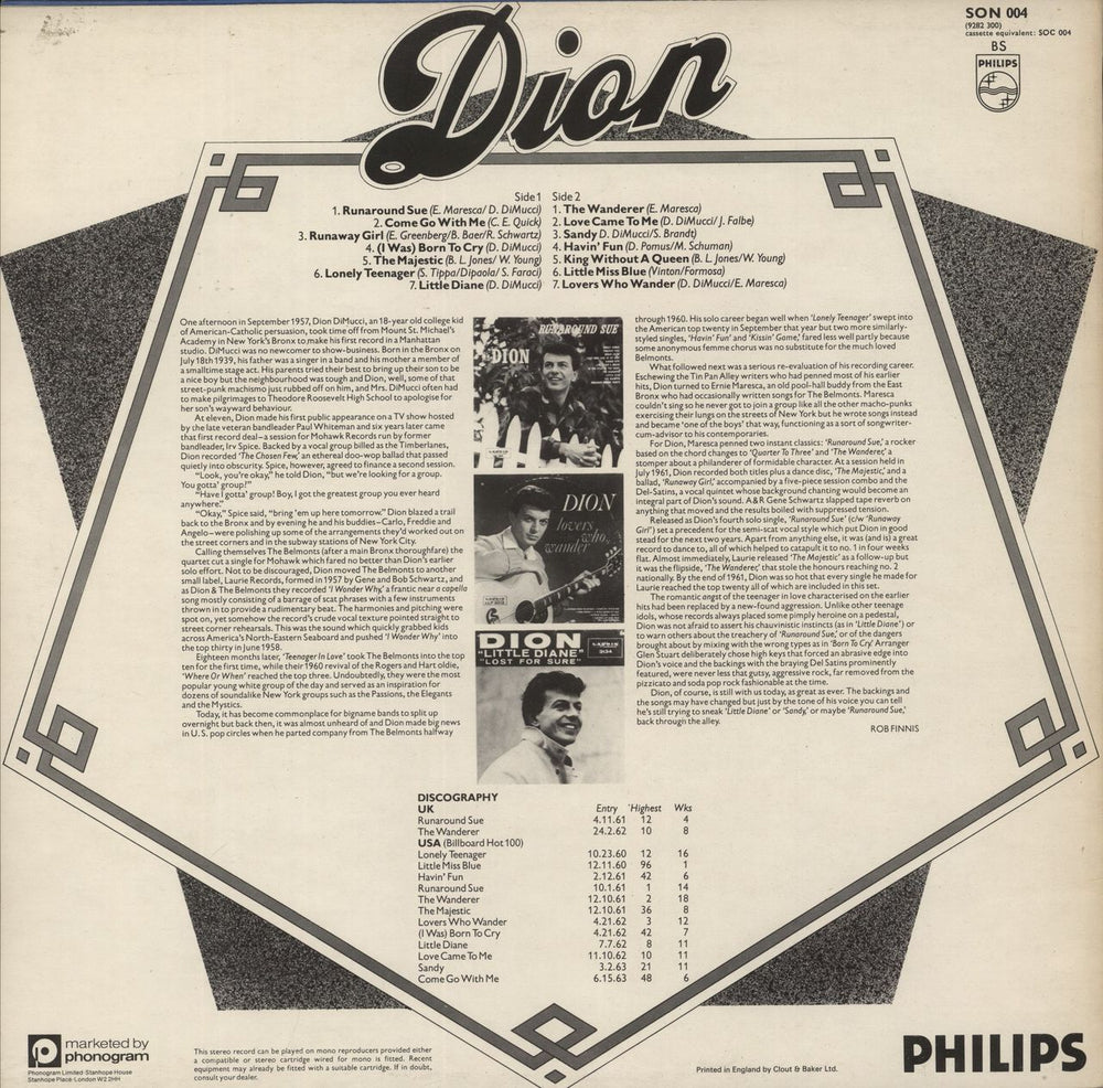 Dion Greatest Hits UK vinyl LP album (LP record)