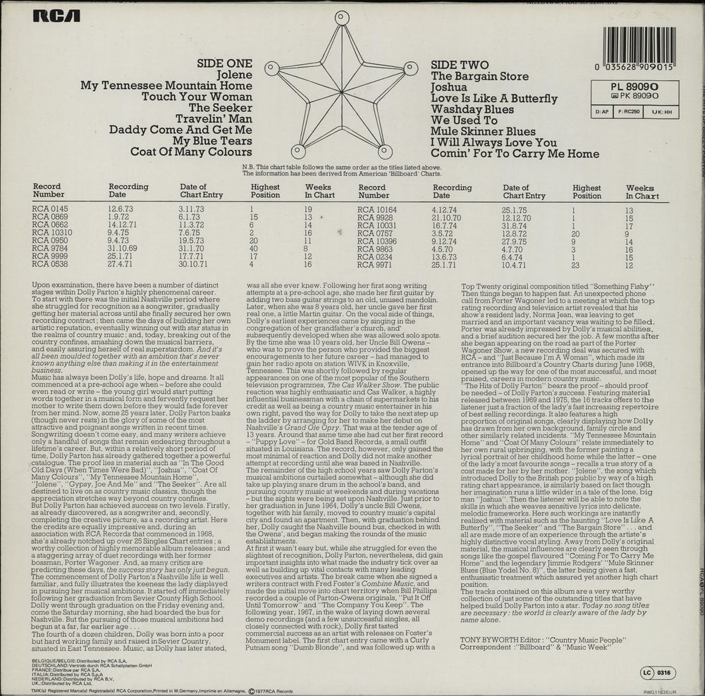 Dolly Parton The Hits Of Dolly Parton German vinyl LP album (LP record)