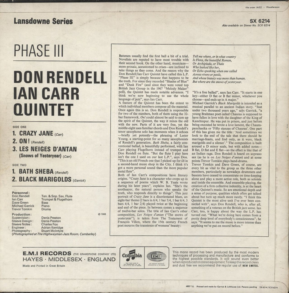Don Rendell & Ian Carr Phase III UK vinyl LP album (LP record)