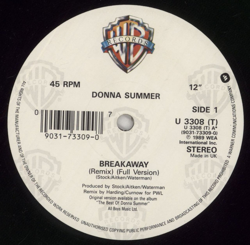 Donna Summer Breakaway Remix UK 12" vinyl single (12 inch record / Maxi-single) SUM12BR25430