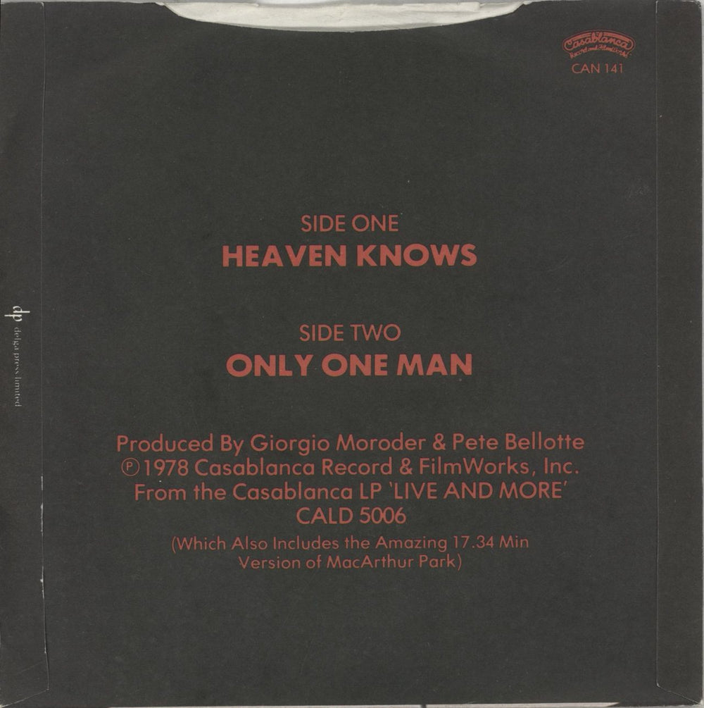 Donna Summer Heaven Knows UK 7" vinyl single (7 inch record / 45)