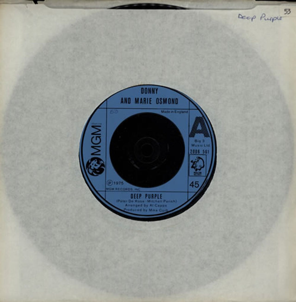 Donny & Marie Osmond Deep Purple UK 7" vinyl single (7 inch record / 45) 2006561