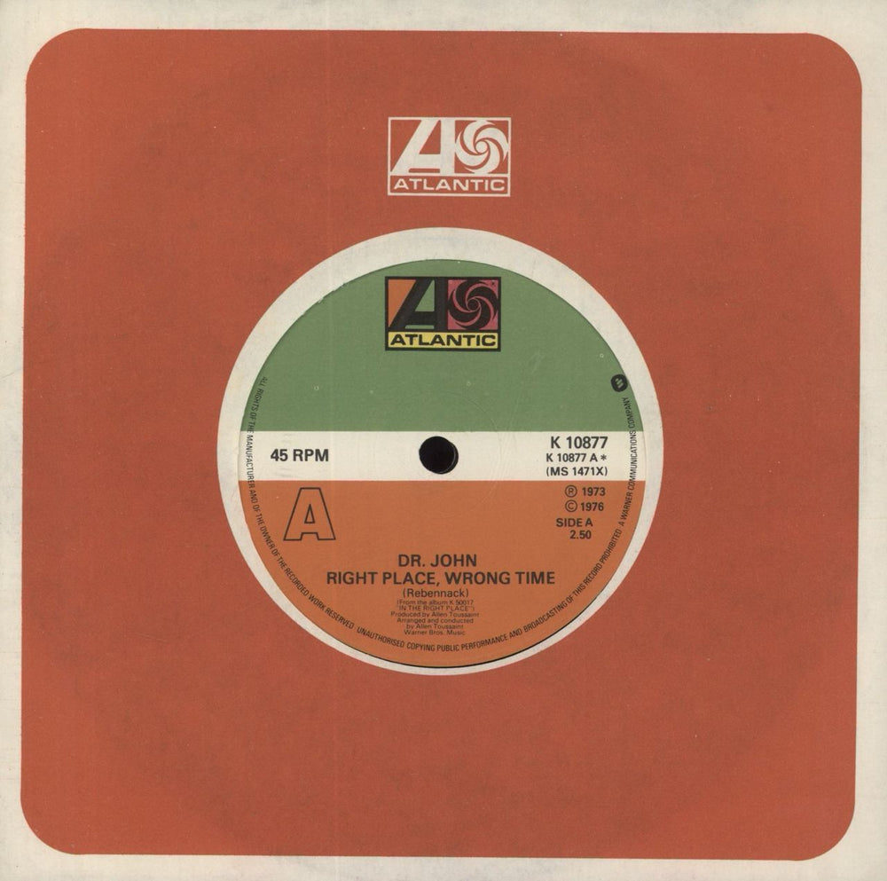 Dr John Right Place Wrong Time UK 7" vinyl single (7 inch record / 45) K10877