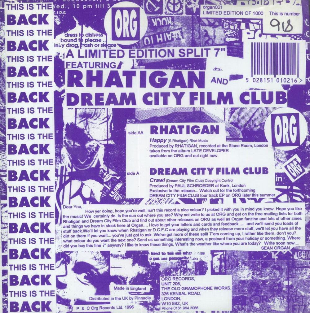 Dream City Film Club Crawl UK 7" vinyl single (7 inch record / 45) 5028151010216