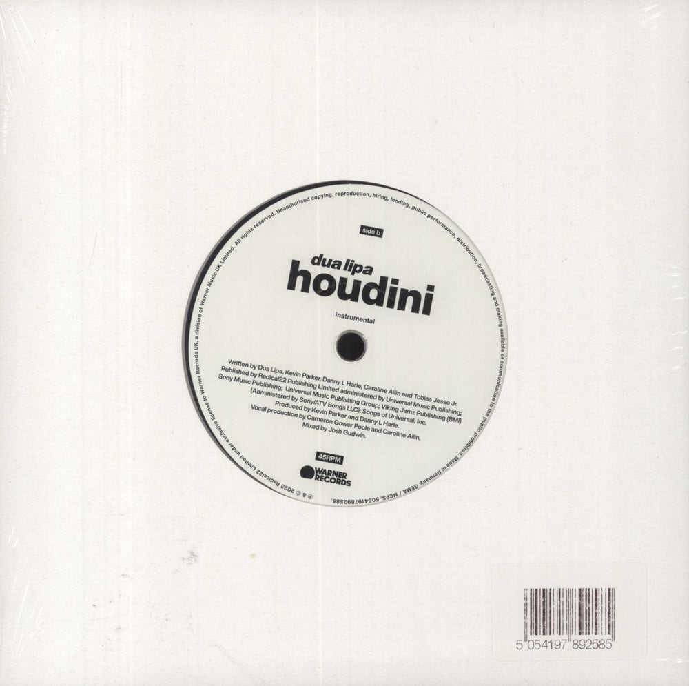 Dua Lipa Houdini - Clear Vinyl - Sealed UK 7" vinyl single (7 inch record / 45) 5054197892585