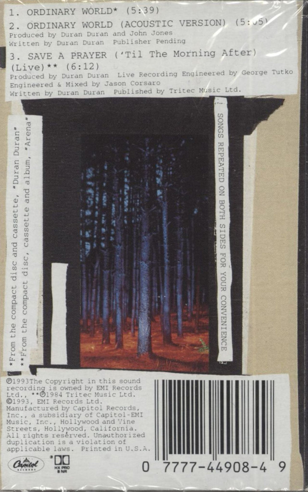 Duran Duran Ordinary World US cassette single 077774490849