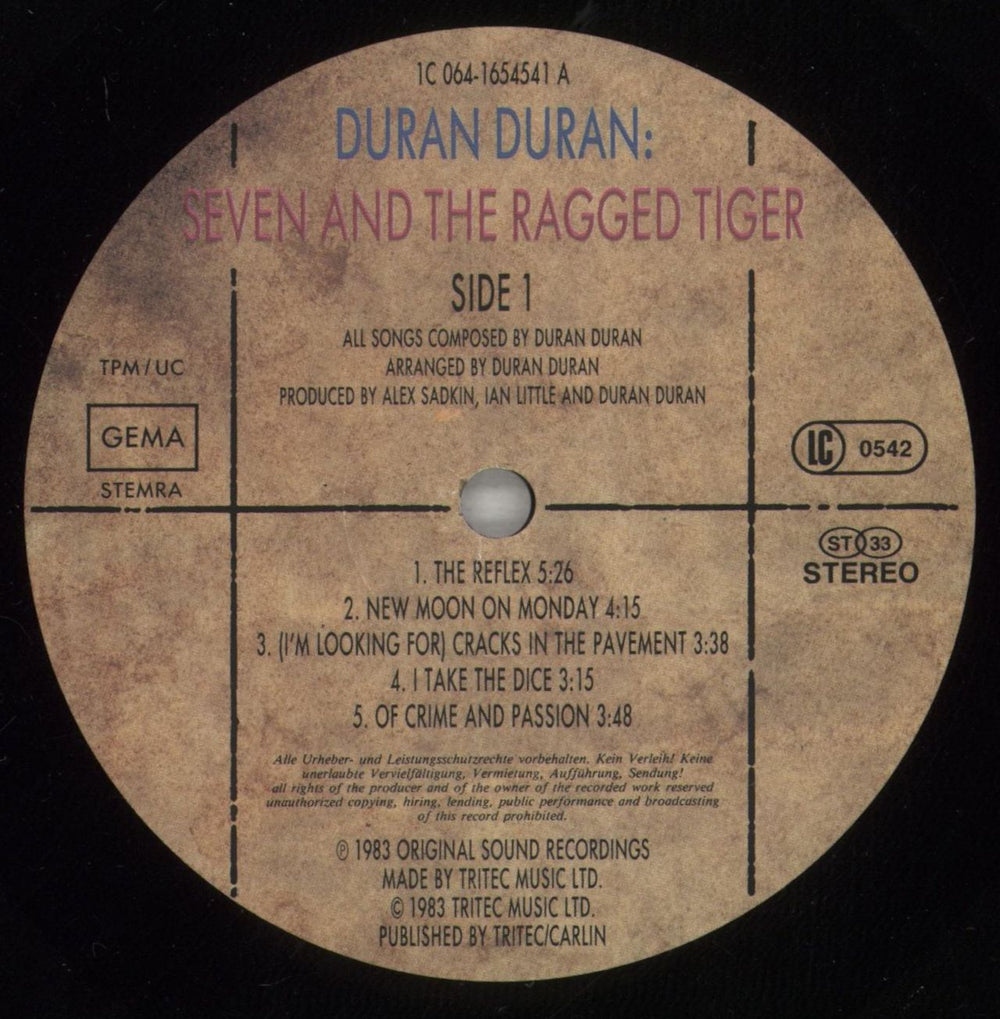 Duran Duran Seven And The Ragged Tiger German vinyl LP album (LP record) DDNLPSE877746