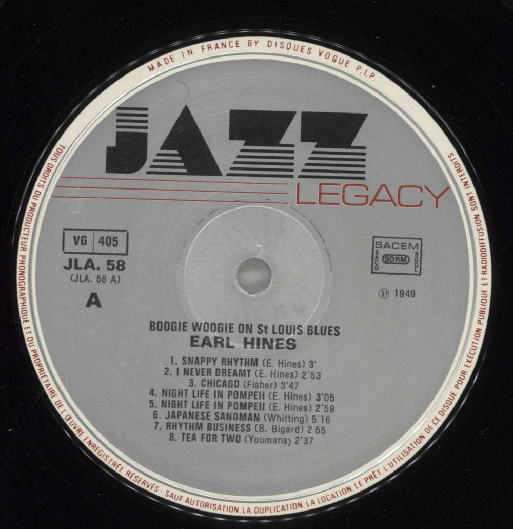 Earl Hines Boogie Woogie On St. Louis Blues French vinyl LP album (LP record) ER1LPBO860008