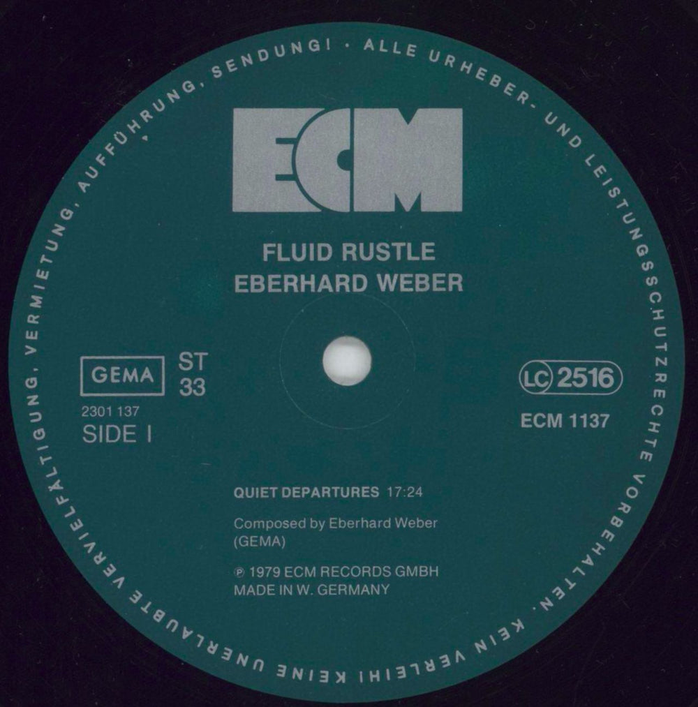 Eberhard Weber Fluid Rustle German vinyl LP album (LP record) EWELPFL319141