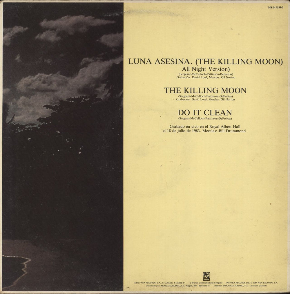 Echo & The Bunnymen The Killing Moon - All Night Version - P/s Spanish 12" vinyl single (12 inch record / Maxi-single) 075992572019