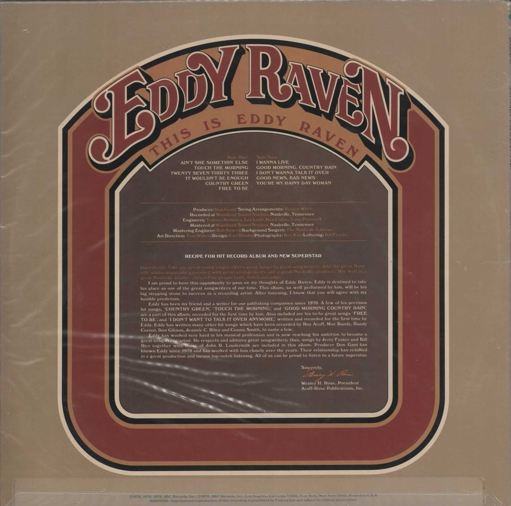 Eddy Raven This Is Eddy Raven US vinyl LP album (LP record)