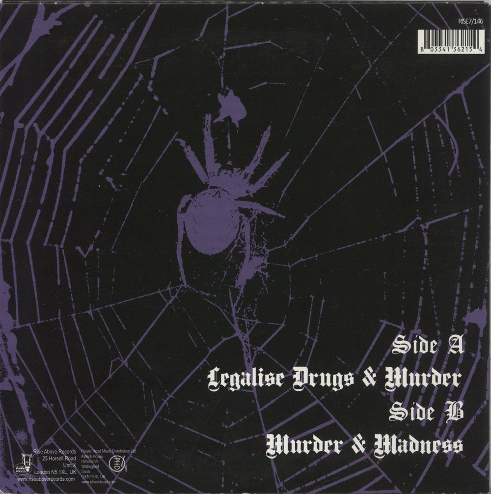Electric Wizard Legalise Drugs & Murder - Black Vinyl UK 7" vinyl single (7 inch record / 45) 803341362154
