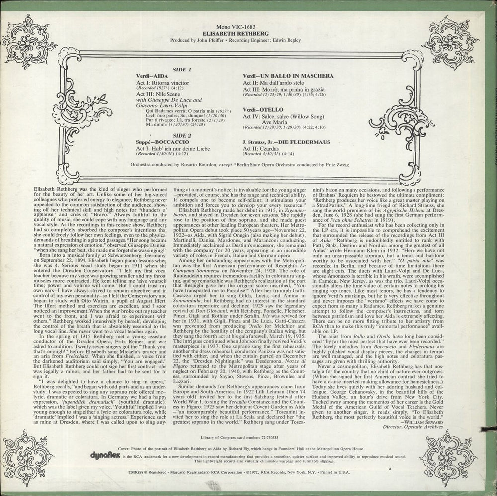 Elisabeth Rethberg Scenes And Arias US vinyl LP album (LP record)