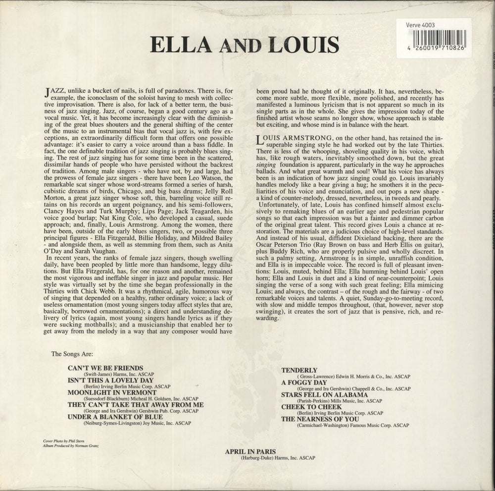 Ella Fitzgerald & Louis Armstrong Ella And Louis - 180gm - Sealed UK vinyl LP album (LP record) 4260019710826