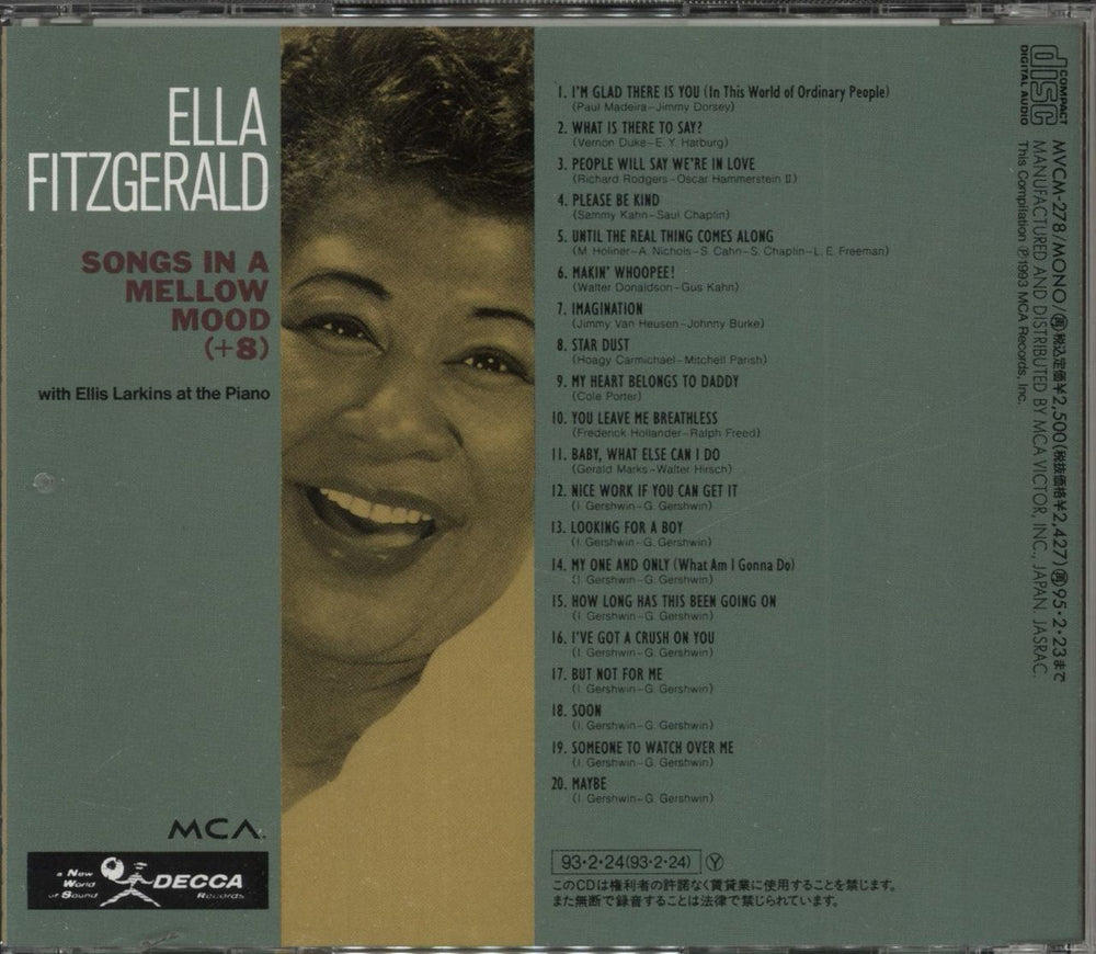 Ella Fitzgerald Ella - Songs In A Mellow Mood Japanese CD album (CDLP)