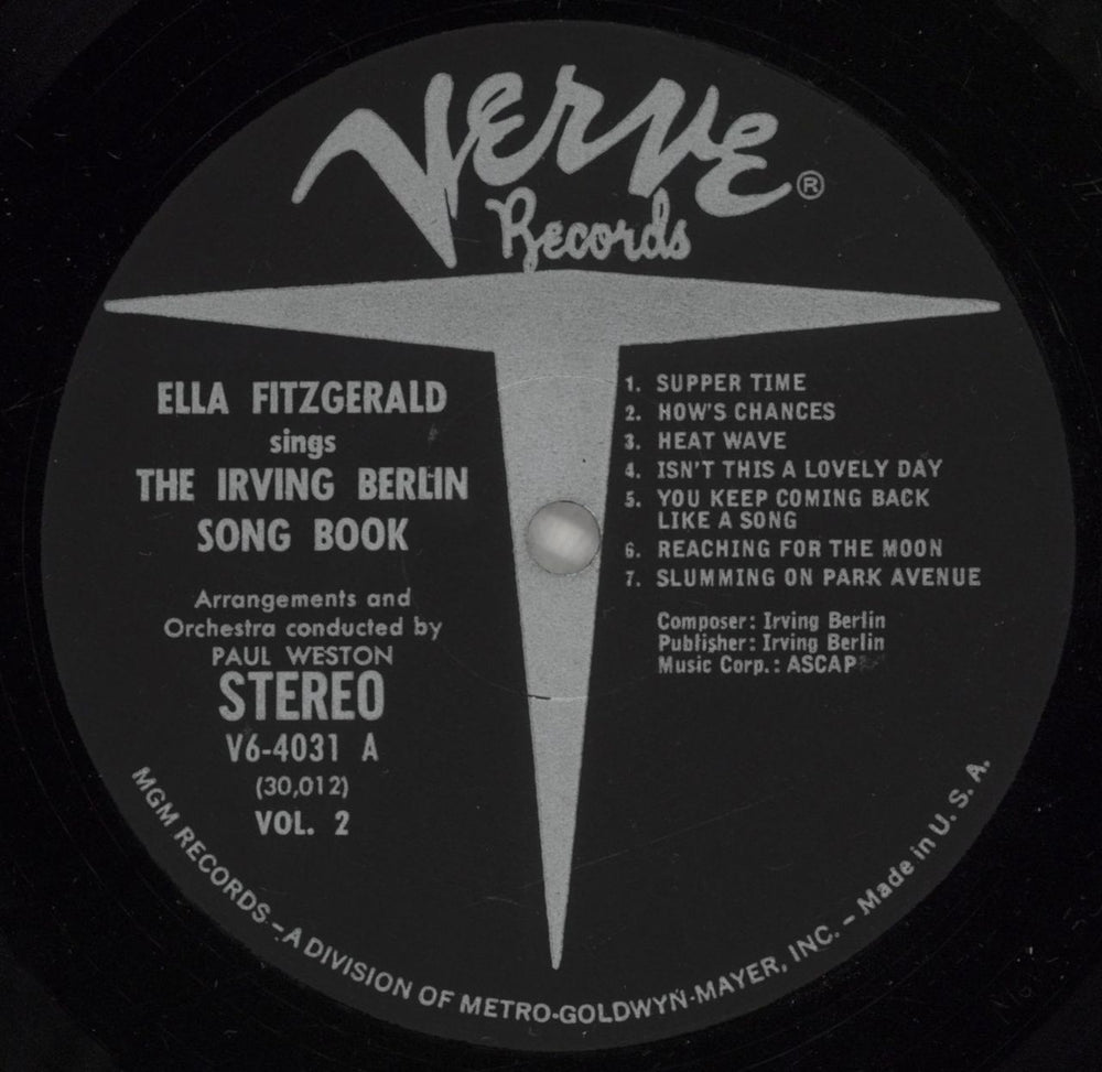 Ella Fitzgerald Sings The Irving Berlin Song Book - Volume 2 US vinyl LP album (LP record) EFZLPSI878442