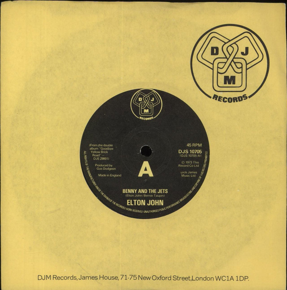 Elton John Benny And The Jets UK 7" vinyl single (7 inch record / 45) DJS10705