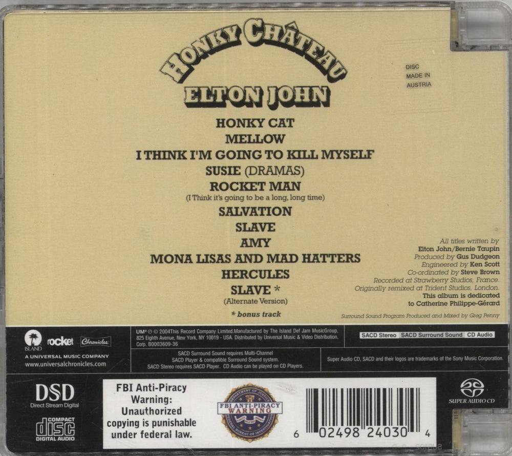 Elton John Honky Chateau US super audio CD SACD 602498240304