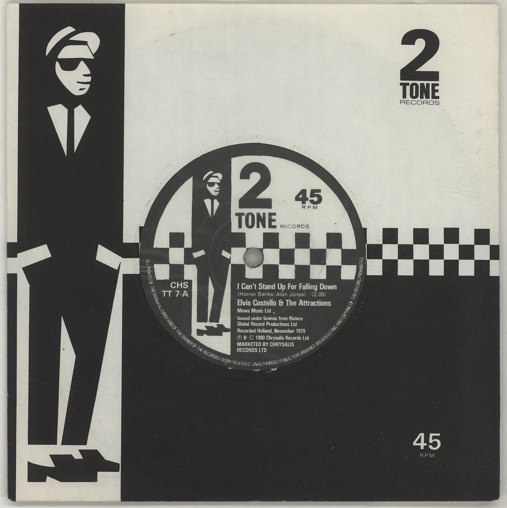 Elvis Costello I Can't Stand Up For Falling Down - 2-Tone sleeve UK 7" vinyl single (7 inch record / 45) CHSTT7