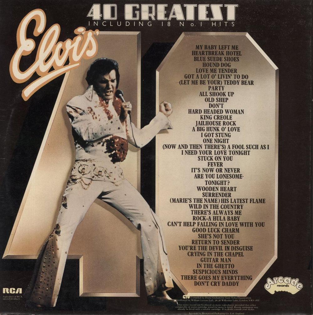 Elvis Presley 40 Greatest Hits - EX UK 2-LP vinyl record set (Double LP Album)