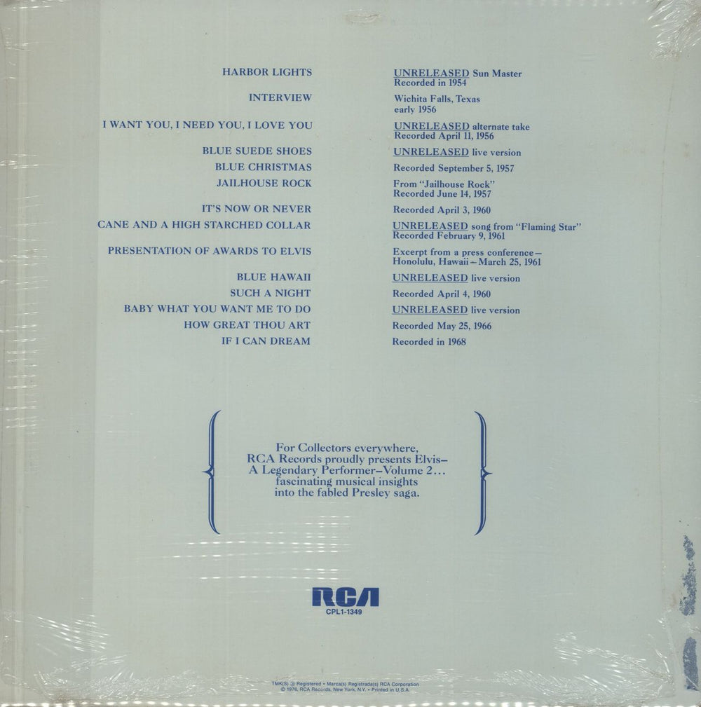 Elvis Presley A Legendary Performer Volume 2 US vinyl LP album (LP record)