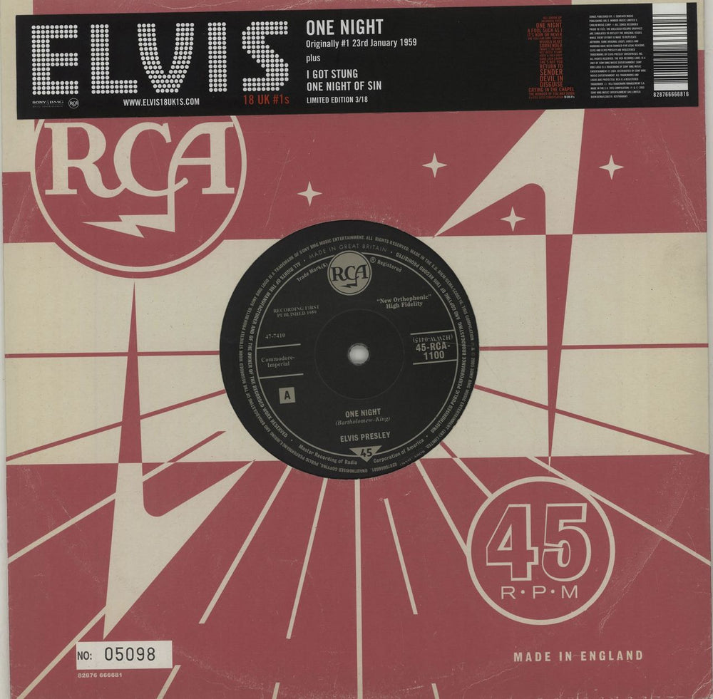 Elvis Presley One Night [Numbered] UK 10" vinyl single (10 inch record) 82876666681