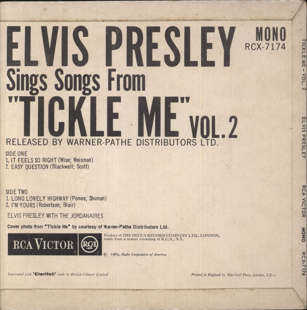 Elvis Presley Tickle Me Vol.2 EP - EX UK 7" vinyl single (7 inch record / 45)