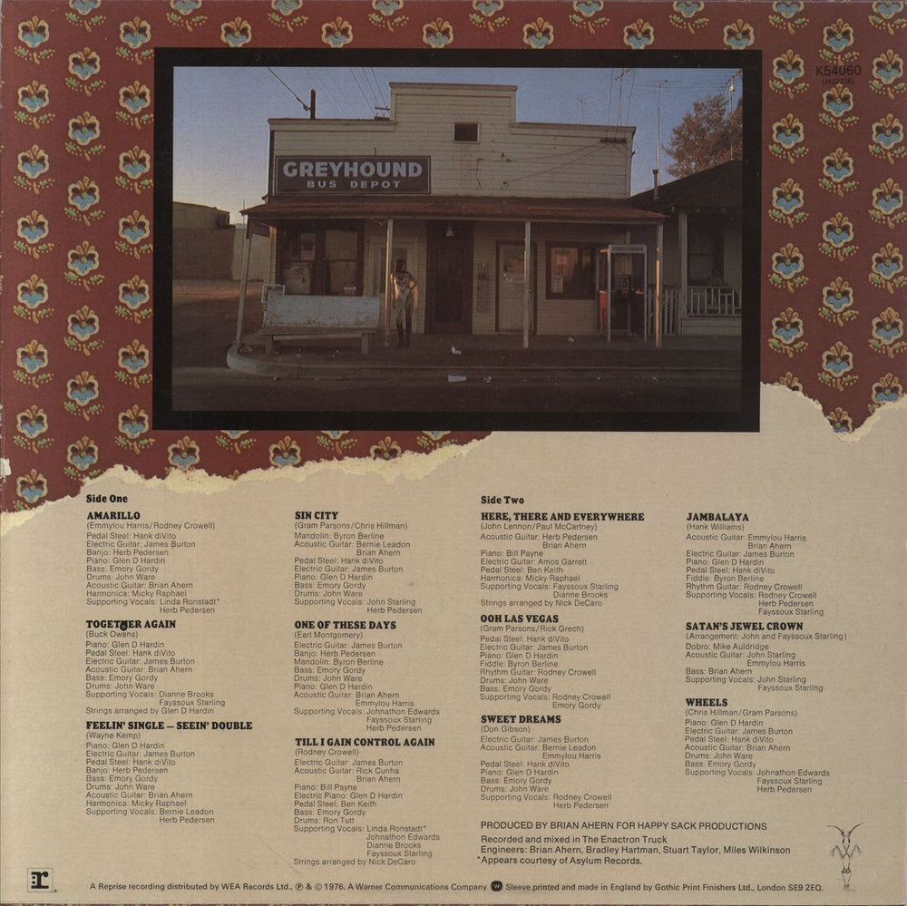 Emmylou Harris Elite Hotel UK vinyl LP album (LP record)