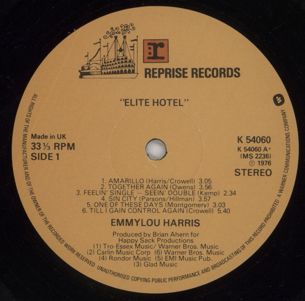 Emmylou Harris Elite Hotel UK vinyl LP album (LP record) ELHLPEL175124