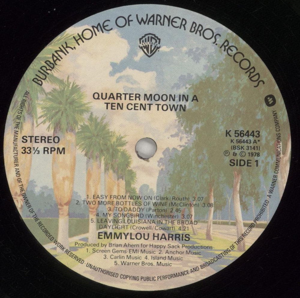 Emmylou Harris Quarter Moon In A Ten Cent Town + inner UK vinyl LP album (LP record) ELHLPQU764196