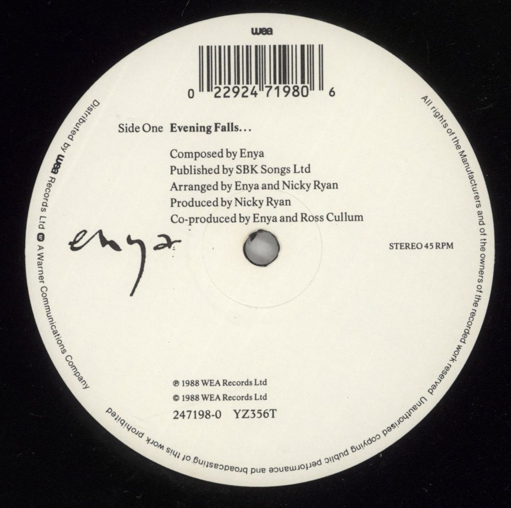 Enya Evening Falls... UK 12" vinyl single (12 inch record / Maxi-single) ENY12EV20414