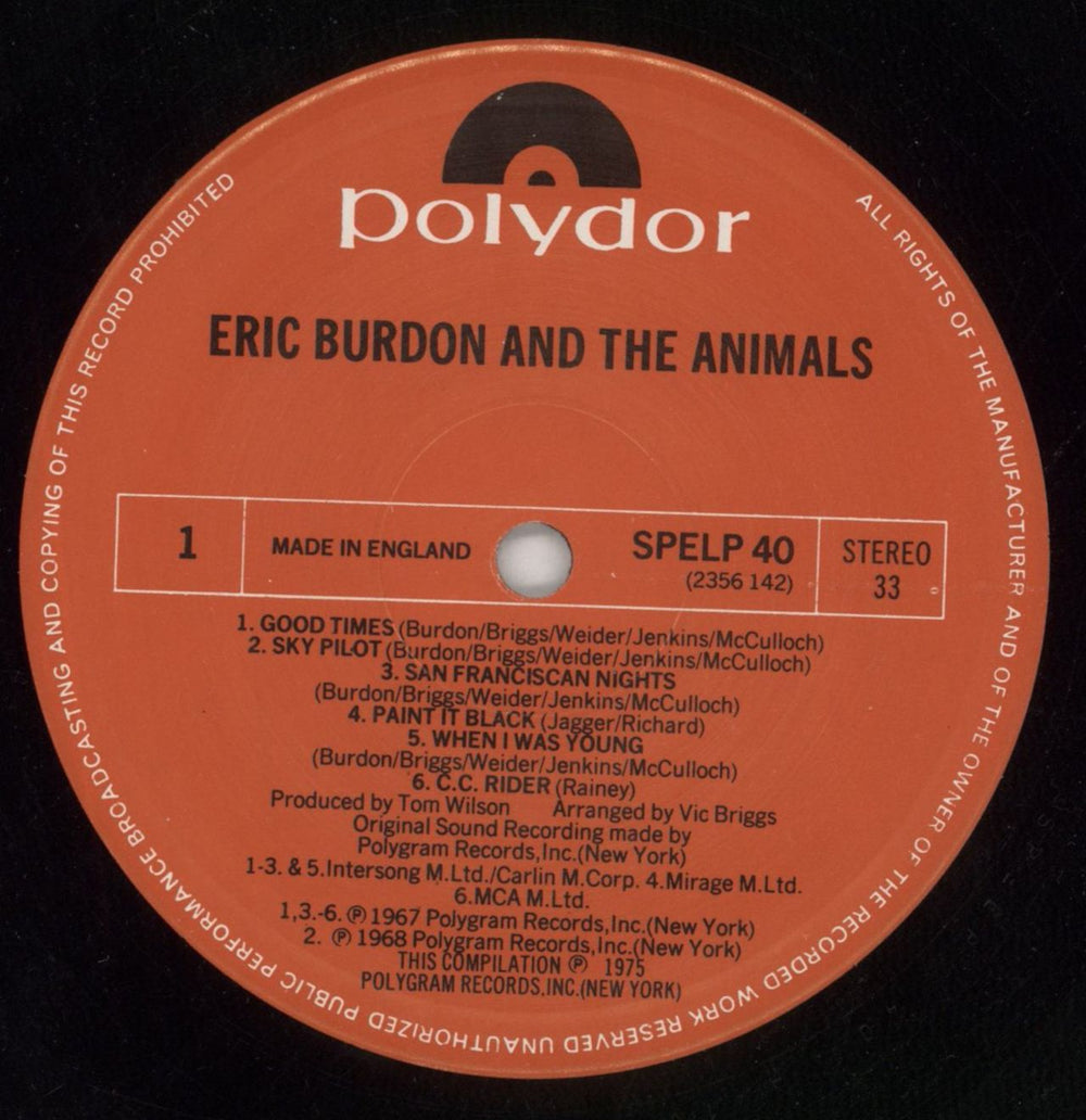 Eric Burdon & The Animals Eric Burdon And The Animals UK vinyl LP album (LP record) EBALPER610397