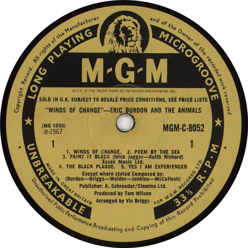 Eric Burdon & The Animals Winds Of Change - EX UK vinyl LP album (LP record)